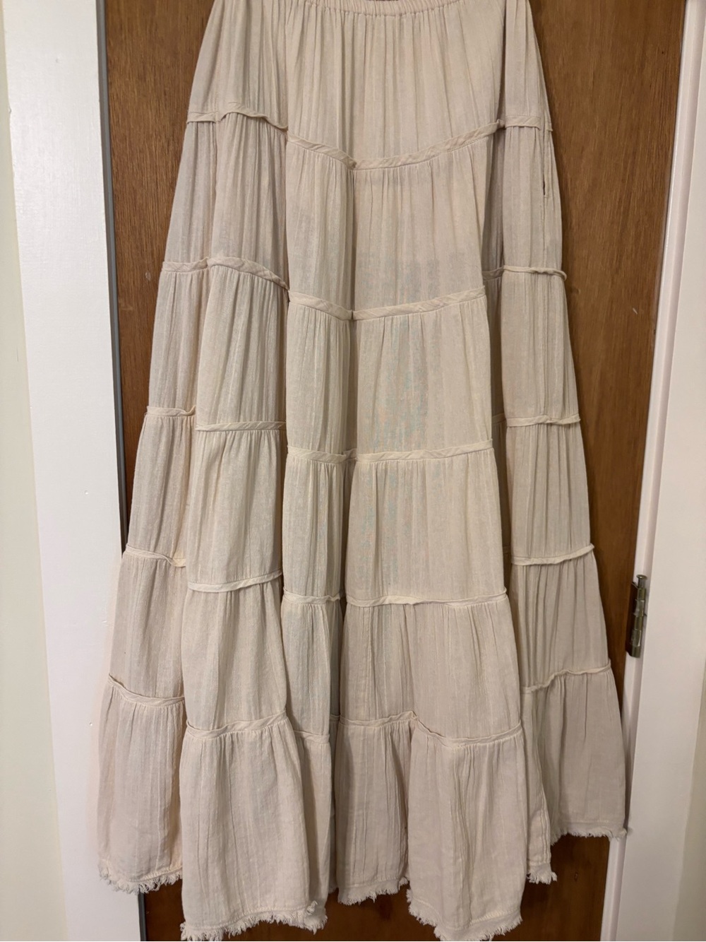 Free People Simply Smitten Cream Tiered Maxi Skirt with Tie Waist - Picture 7 of 10